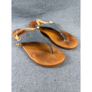 Sophia Milano Sandals Womens 8.5 Blue Tan Leather Perforated Thong Slingback